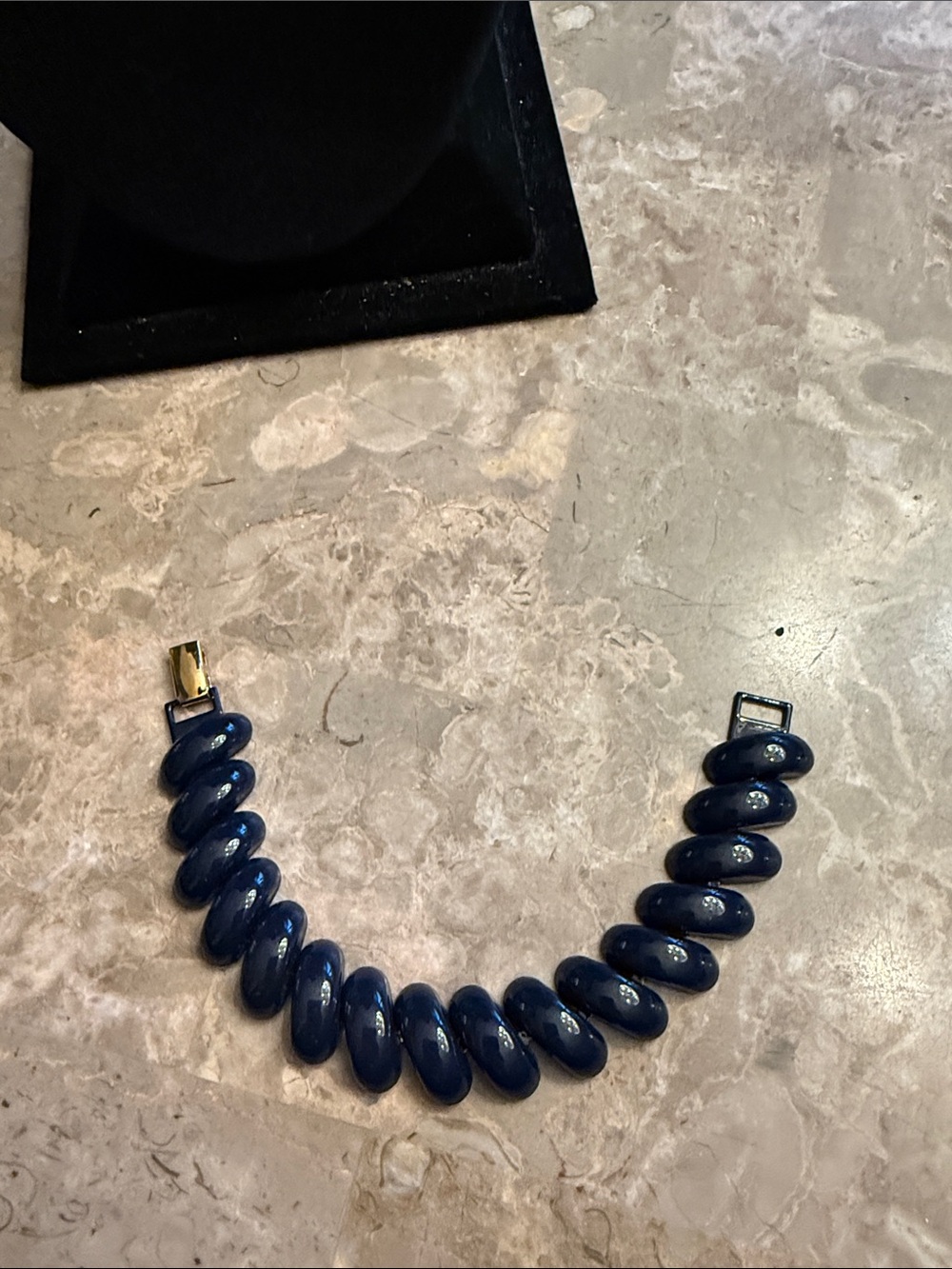 Vintage Napier dark navy blue metal scalloped fold over clasp bracelet 1960s